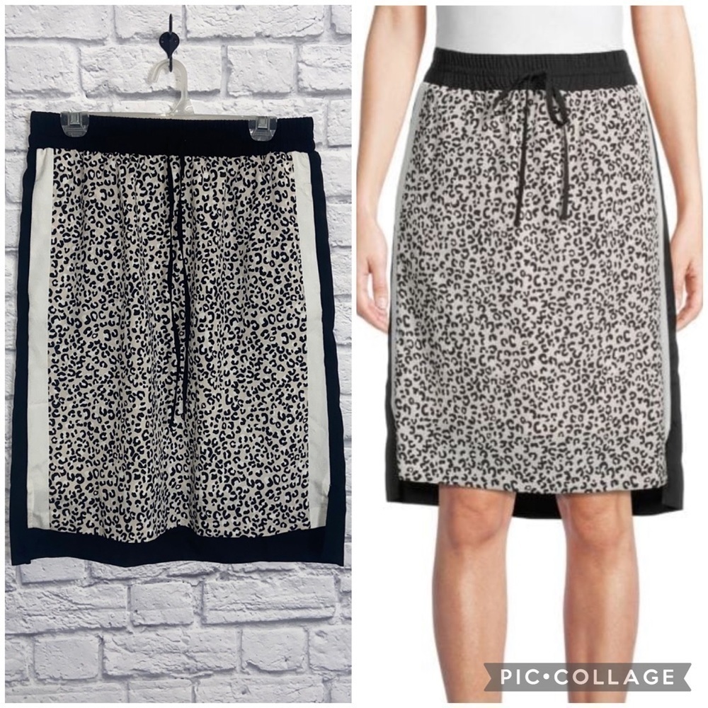 DKNY Medium Leopard Print Two Toned A-Line Skirt